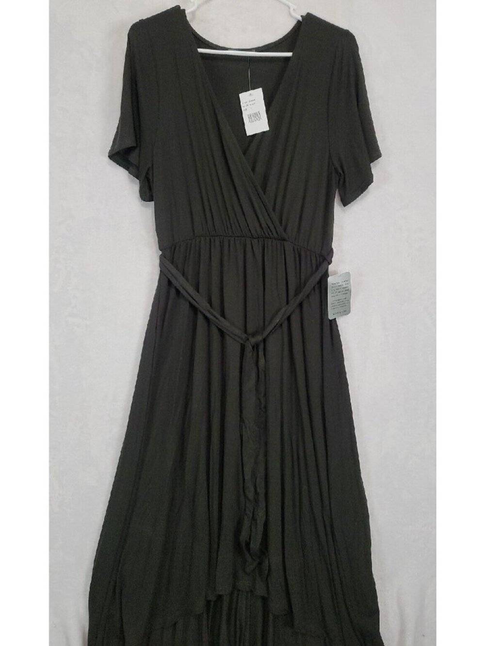 NWT West Kei Black Flutter Sleeve High-Low Wrap Dress Size Large